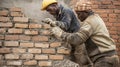 Two Men Laying Bricks for Construction Royalty Free Stock Photo