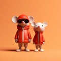 Minimalist 3d Characters: Two Little Mice In Red Outfits And Sunglasses