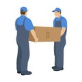 Two Men in the Moving Service carry a large box. Vector illustration on a white background