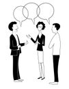 Two men and one woman are talking. Vector drawing image. Royalty Free Stock Photo