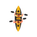 Two Men Paddling Double Kayak, Kayaking Water Sport, Outdoor Activities in Summertime, Top View Vector Illustration