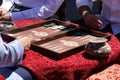 Two men playing a game of backgammon (tavla) in a teahouse Royalty Free Stock Photo