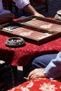 Two men playing a game of backgammon Royalty Free Stock Photo