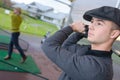 two men practicing golf swing Royalty Free Stock Photo