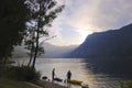 Two men preparing for kayaking in Lake Bohinj in Slovenia