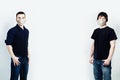 Two Men in protective mask on white banner background Royalty Free Stock Photo