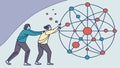 Two Men Pushing Interconnected Network Abstract, vector design Generative AI Royalty Free Stock Photo