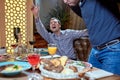 Two men in a restaurant arguing during lunch Royalty Free Stock Photo