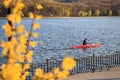 Two men are riding a kayak