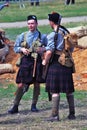 Two men in Scottish kilts. First World War battle reenactment Royalty Free Stock Photo