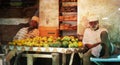 Two men selling vegetables, Stone Town, Zanzibar Royalty Free Stock Photo