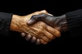 two men shake hands on an overcast black background, holding each other Royalty Free Stock Photo