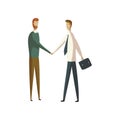 Two men shake hands. Vector illustration on white background. Royalty Free Stock Photo