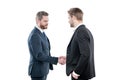 two men shaking hands. businessmen on meeting. boss and employee. partners after business deal. Royalty Free Stock Photo