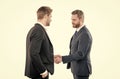 two men shaking hands. businessmen on meeting. boss and employee. partners after business deal. Royalty Free Stock Photo