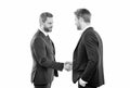 two men shaking hands. businessmen on meeting. boss and employee. partners after business deal. Royalty Free Stock Photo