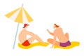 Two men sit on the beach under umbrella vector illustration Royalty Free Stock Photo