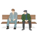 Two men are sitting on a bench. vector illustration. Royalty Free Stock Photo