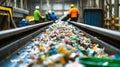 Two Men Sorting Plastic Bottles at Garbage Processing Plant Royalty Free Stock Photo