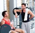 Two men on a sport gym relaxed after fitness Royalty Free Stock Photo