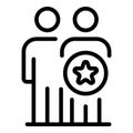 Two men and star coin icon, outline style