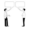 Two men are talking. Vector black outline image. Royalty Free Stock Photo