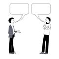 Two men are talking. Vector black outline image. Royalty Free Stock Photo