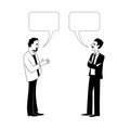 Two men are talking. Vector black outline image. Royalty Free Stock Photo