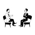 Two men are talking. Vector black outline image. Royalty Free Stock Photo