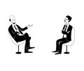 Two men are talking. Vector black outline image. Royalty Free Stock Photo