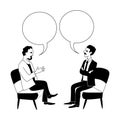 Two men are talking. Vector black outline image. Royalty Free Stock Photo