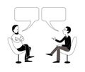 Two men are talking. Vector black outline image. Royalty Free Stock Photo