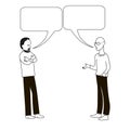 Two men are talking. Vector black outline image. Royalty Free Stock Photo