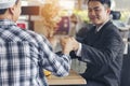 Two Men team fist bump Business Partner Businessman Trust Teamwork Partnership Industry contractor dealing mission business. Royalty Free Stock Photo