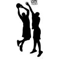 Two Mens Basketball player silhouette slam dunk and trying to get the ball scene illustration on isolated background Royalty Free Stock Photo