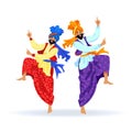 Two merry Sikh men dancing at festival, party