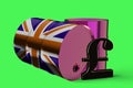 Two Metal Industrial Oil Barrels With Pound Sign And British Flag 3D Rendering