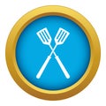 Two metal spatulas icon blue vector isolated