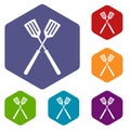 Two metal spatulas icons set hexagon