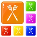 Two metal spatulas icons set vector color