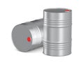 Two metallic barrels on white background. Isolated 3D illustration Royalty Free Stock Photo