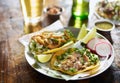 Two mexican street tacos with chopped pork and ChicharrÃÂ³n Royalty Free Stock Photo