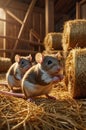 Adorable Brown and White Mice in Hay Barn Royalty Free Stock Photo