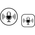Two microphone icons with sound waves in circular and square frames isolated on transparent background Royalty Free Stock Photo