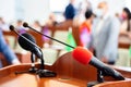 Two microphones on the podium in the session hall Royalty Free Stock Photo