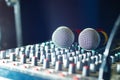 Microphones on the soundmixer in the nightclub Royalty Free Stock Photo