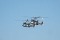 Two military helicopters in flight Royalty Free Stock Photo