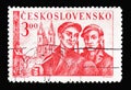 Two militiamen and Town Hall, Prague, Liberation of Czechoslovak