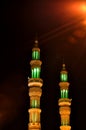 Two minarets in the night in United Arab Emirates Royalty Free Stock Photo