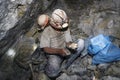 Two miners looking for silver in the silver mine of the Cerro Rico in Potosi, Bolivia. Royalty Free Stock Photo